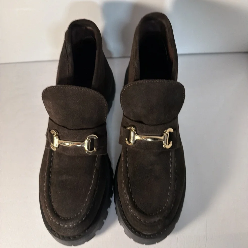 Madden NYC Lug Loafer Leon Chocolate Brown Boots Booties Faux Suede Sz 8.5 Woman